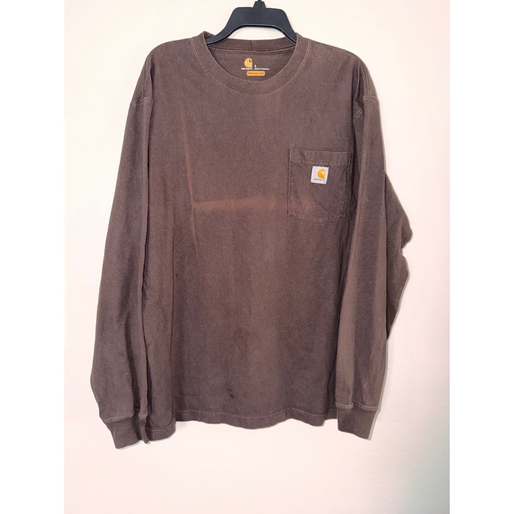 Carhartt K126 DKB Long Sleeve Pocket T-Shirt Mens Large Brown Original Fit